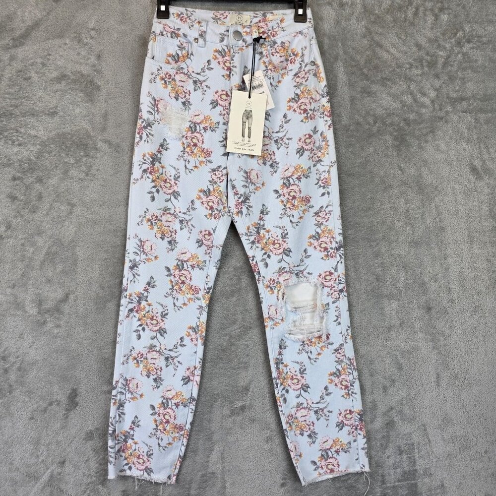 Cotton On High 90s Jeans Womens 2 Blue Floral High Rise Mom Tapered Distressed